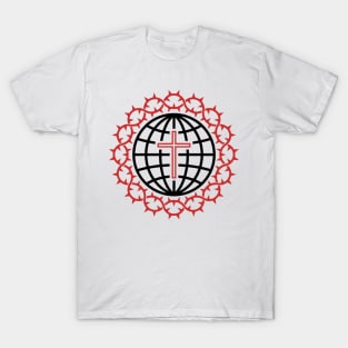 Cross and globe of the world framed by a crown of thorns. T-Shirt